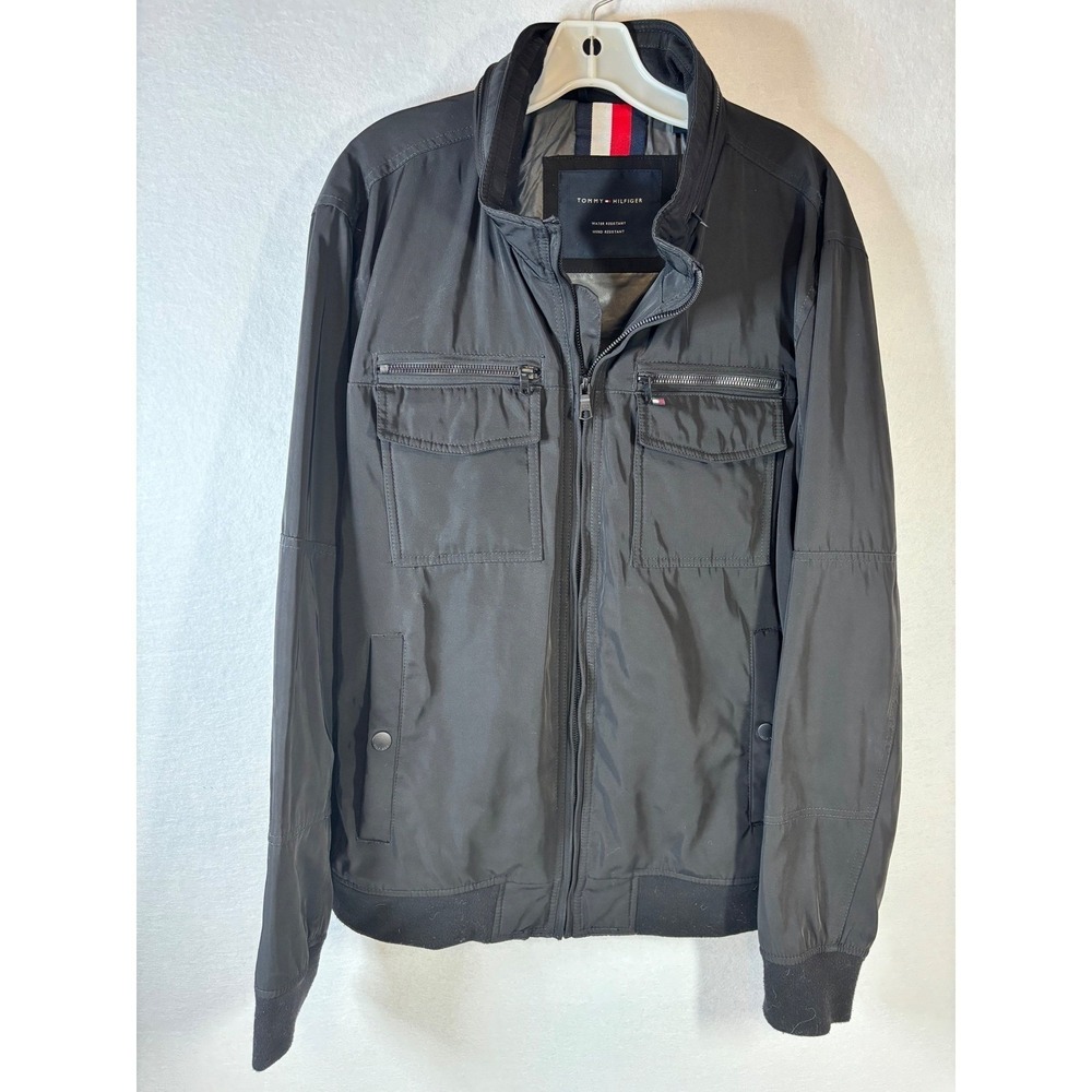 Tommy Hilfiger Jacket Men XL Black Polyester Bomber Water Resistant Utility Coat